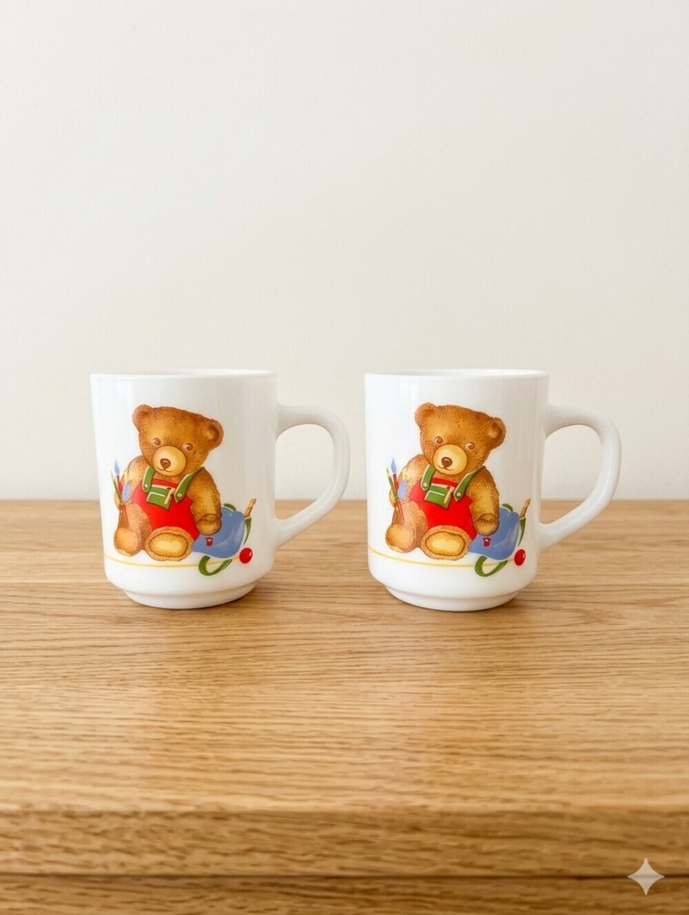 Vintage Arcopal France Children’s Mugs – Teddy Bear Design – Set of 2